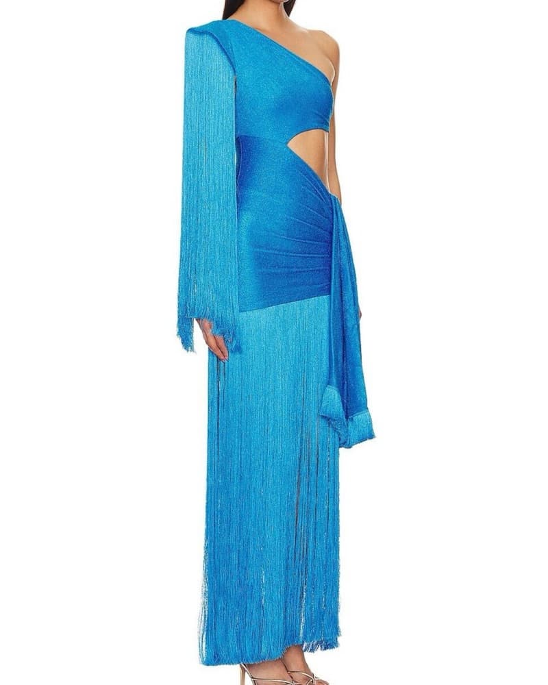 PATBO - Blue One-Shoulder Fringe Dress - Image 4