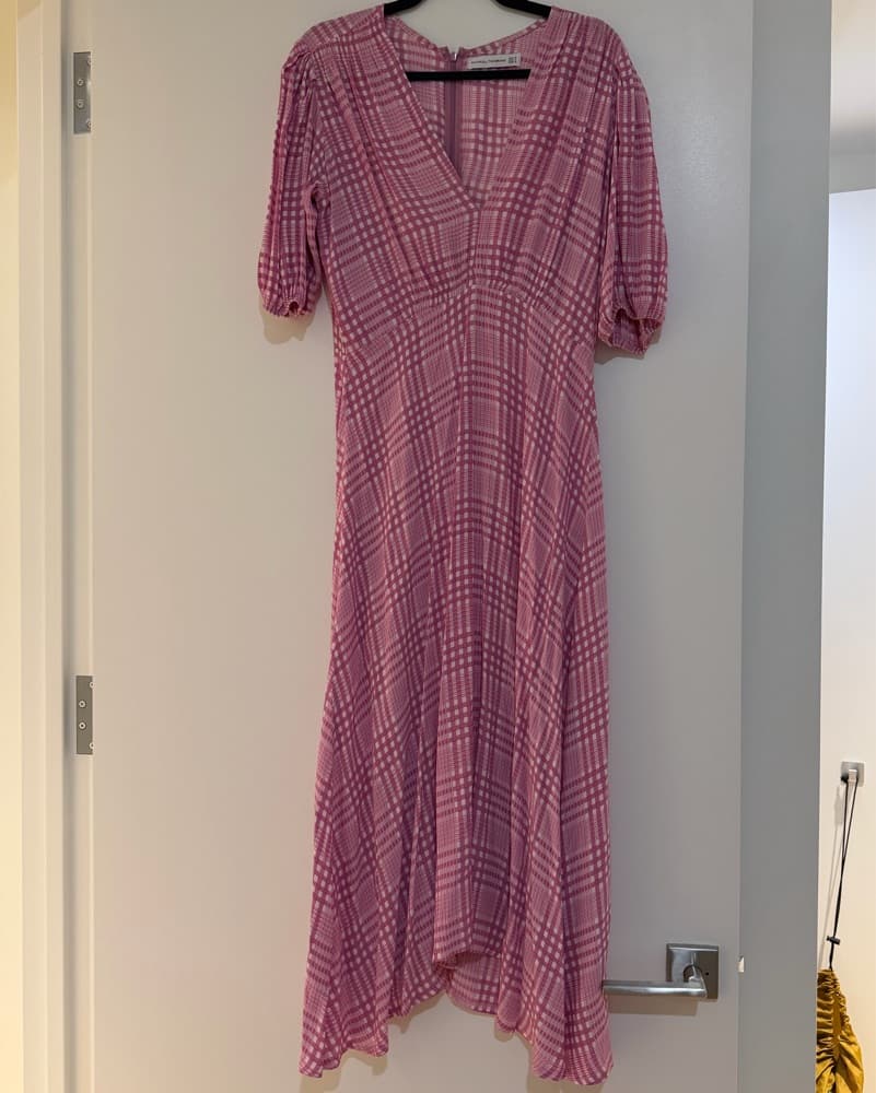 Playful Pink Plaid Midi Dress - Image 3