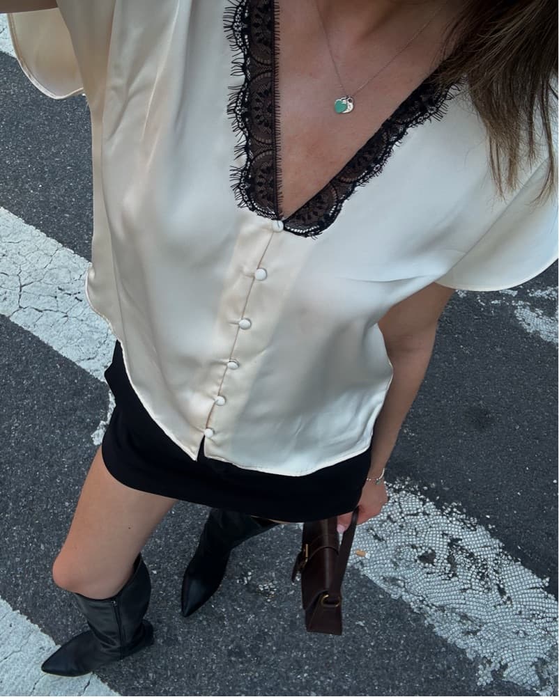 Contrast Lace Satin Effect Blouse  - Image 1