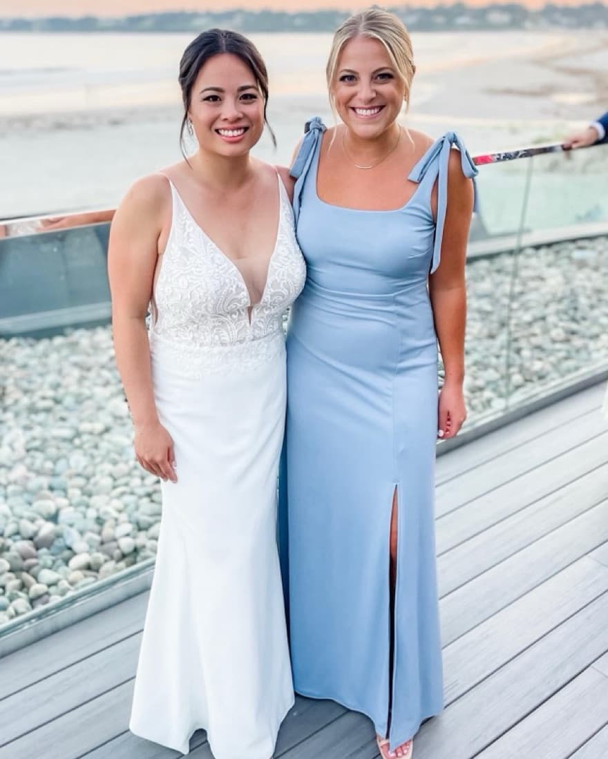 Square Neck Light Blue Formal Dress - Image 1