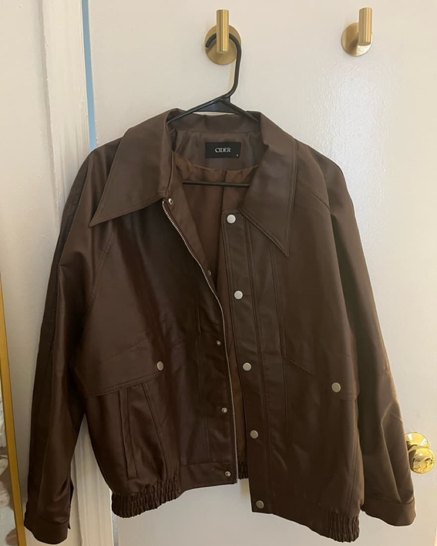 Brown Leather Bomber - Image 1