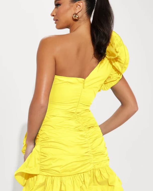 Vibrant Yellow One-Shoulder Ruffle Dress - Image 3