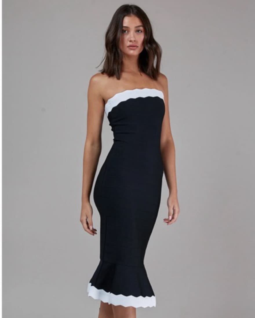 Wavy Trim Fishtail Bandage Midi Dress - Image 1