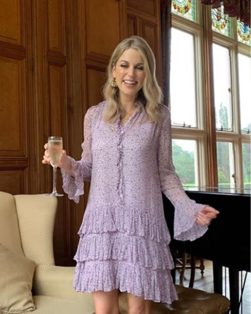 Zadig & Voltaire Silk Floral Ruffle Printed Purple Lilac Pink Dress - Image 6