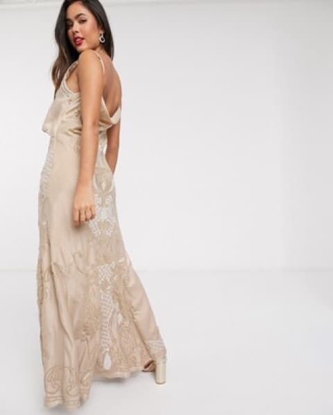 ASOS Cowl back satin embroidered dress - Image 1