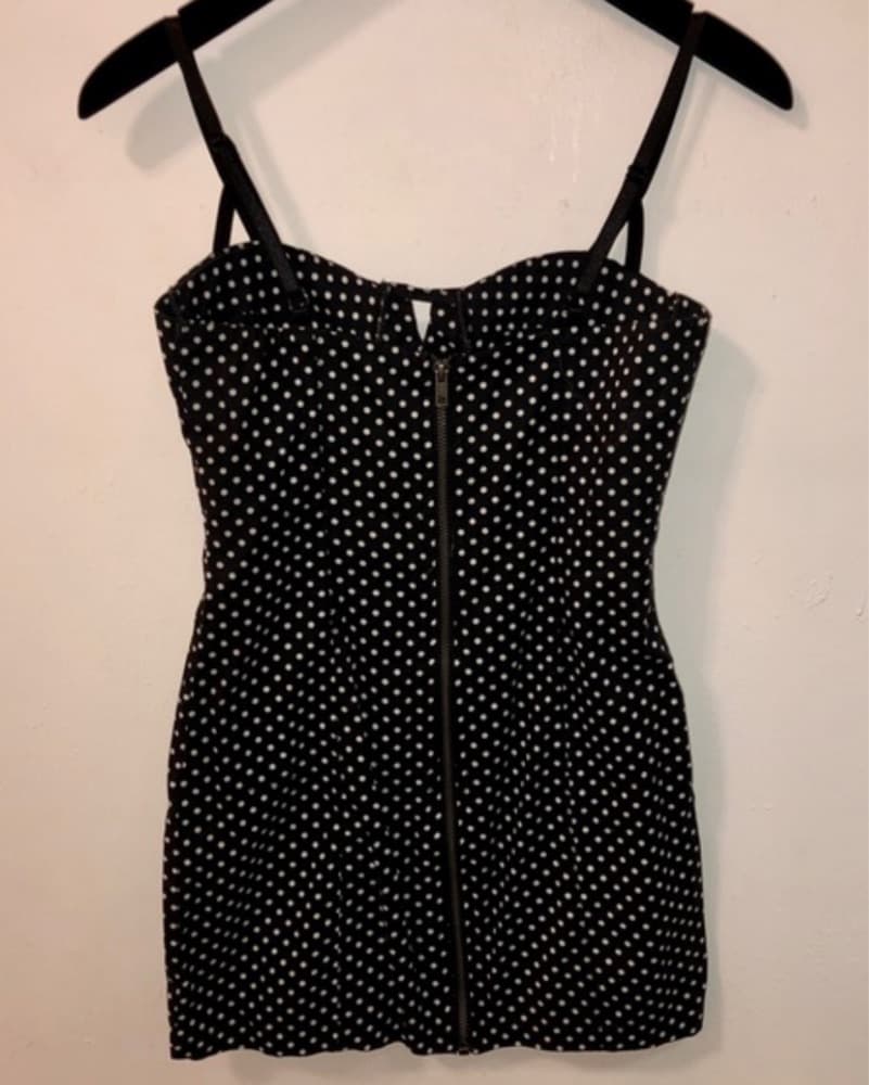 Black and White Polka Dot Bustier Dress - Image 3