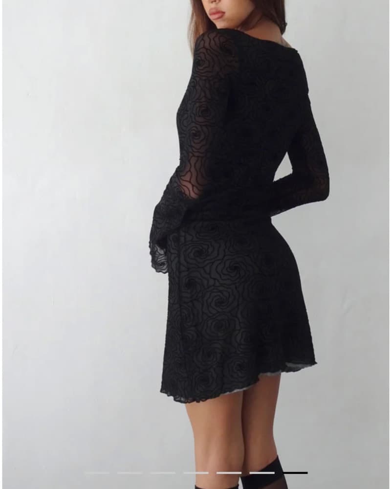 Black Long Sheer Sleeve Mini Dres  - Image 4