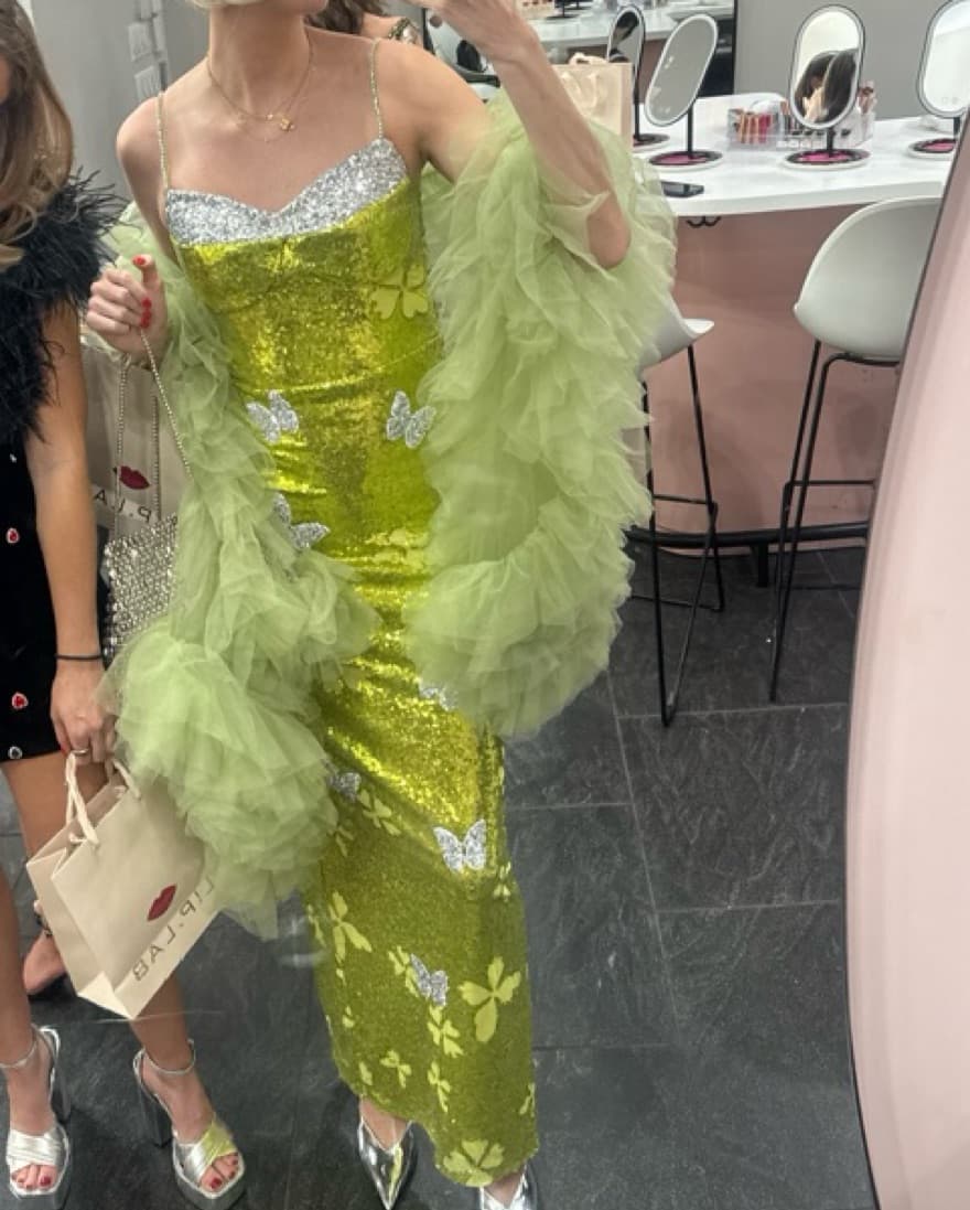 Green And Silver Sequin Butterfly Gown - Image 4