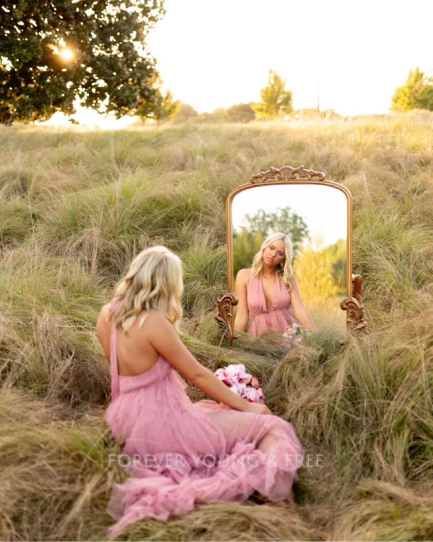 Maxi Halter Pink Dress Sheer - Image 1