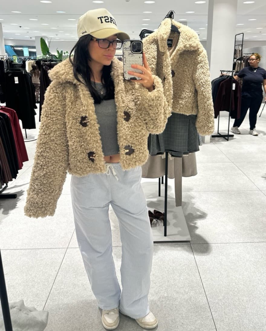 Zara Beige & Brown Teddy Coat - Image 4
