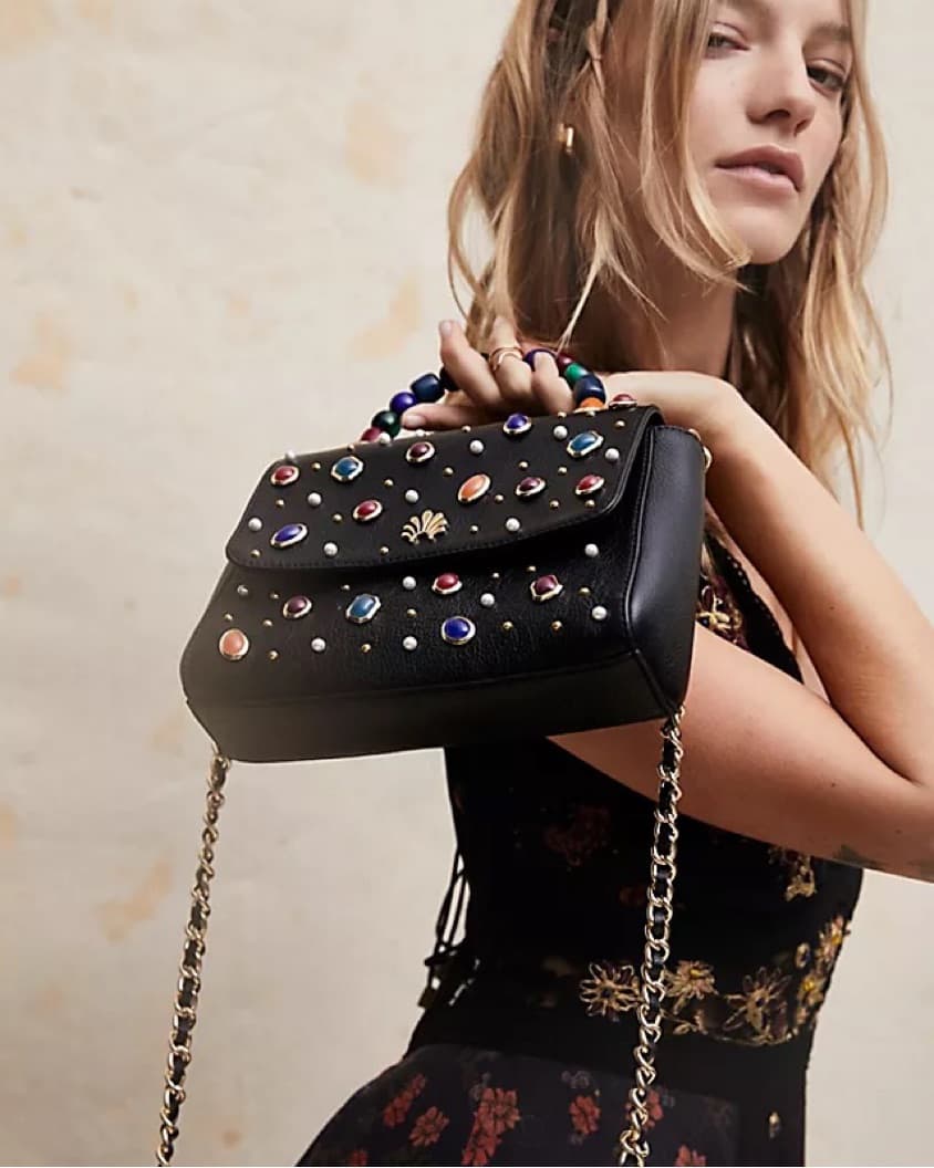 Lele Sadoughi Bezel Jewel Beaded Bag multicolor statement accessory purse crossbody chain  - Image 3