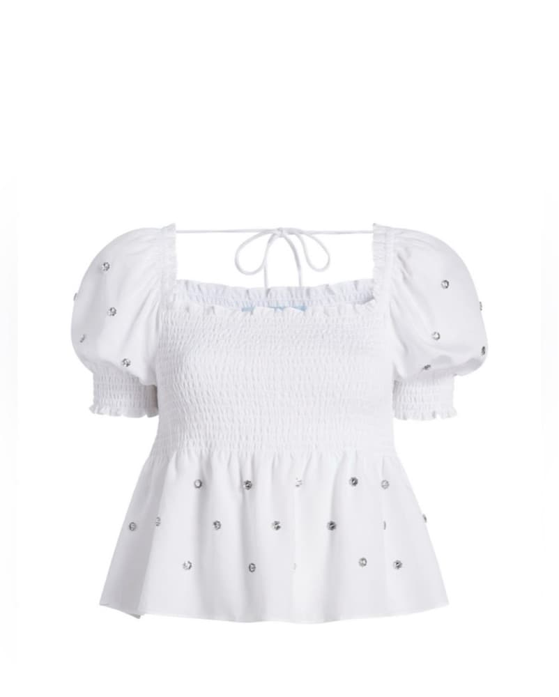Hill House White Puff Sleeve Crop Top - Image 1