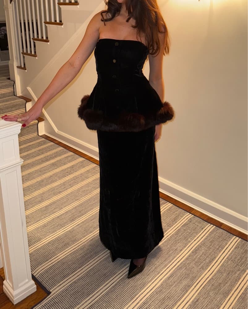 Vintage Fur Trim Velvet Maxi Dress  - Image 1