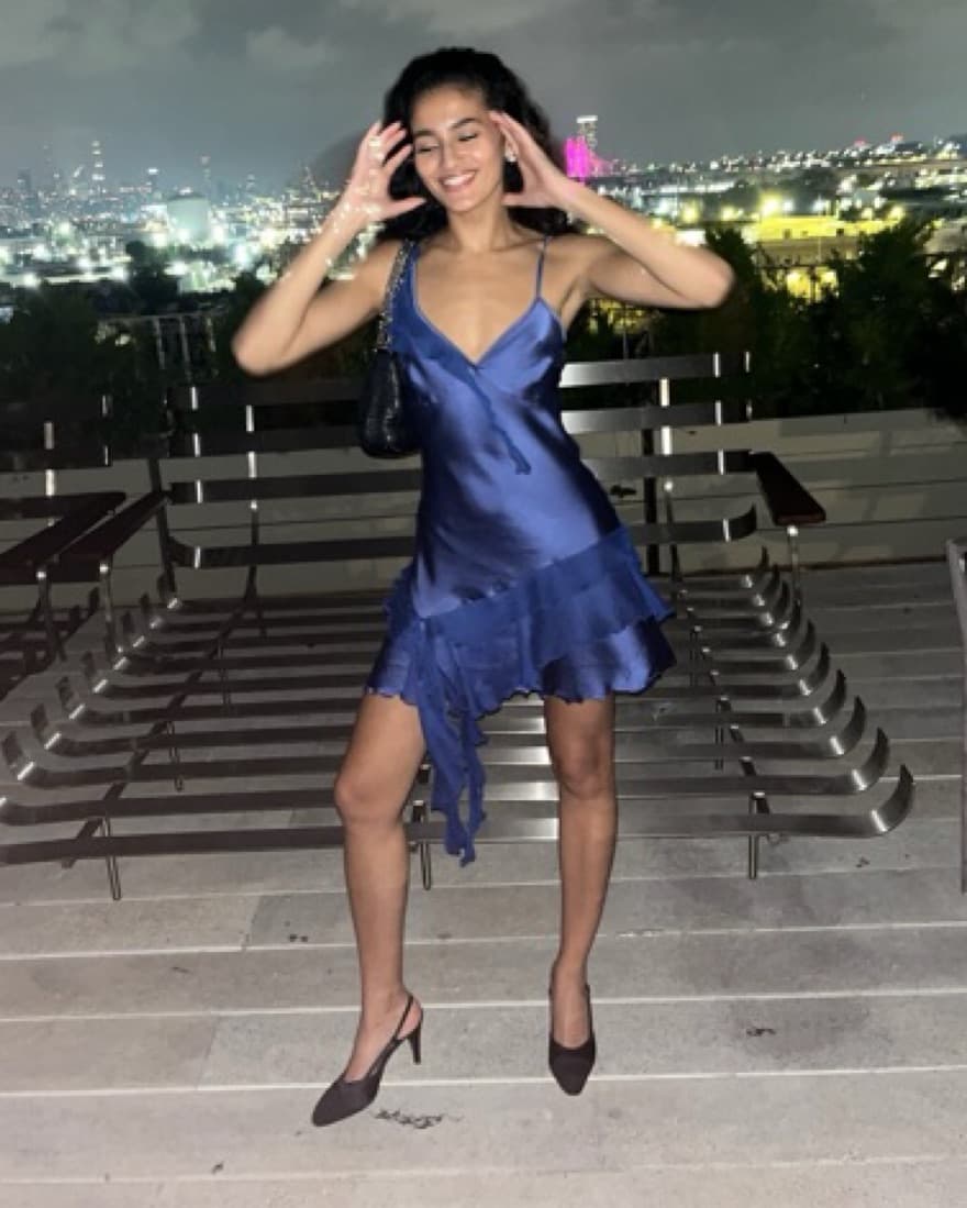 Satin Blue Ruffled Mini Dress - Image 6