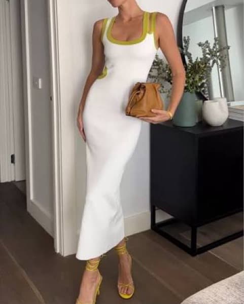 SIR Green & White Midi Dress - Image 3
