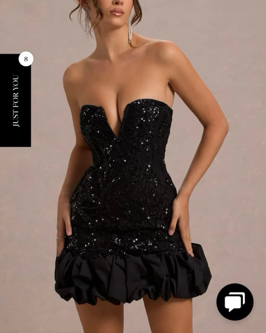 Black Sequin Strapless Mini Dress  - Image 5