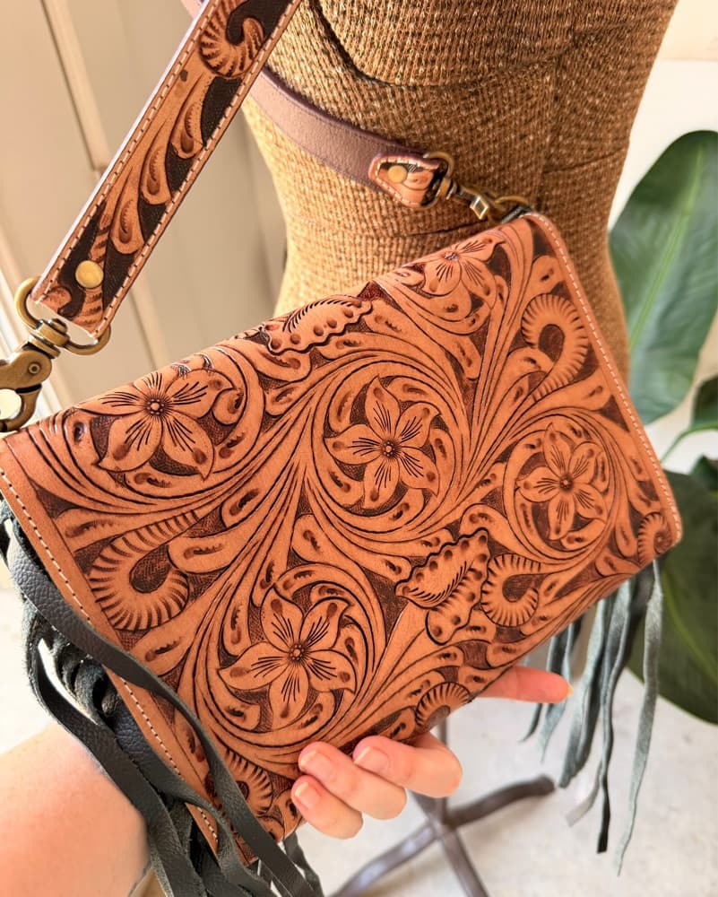 Leather Fringe Crossbody Western Boho - Image 3