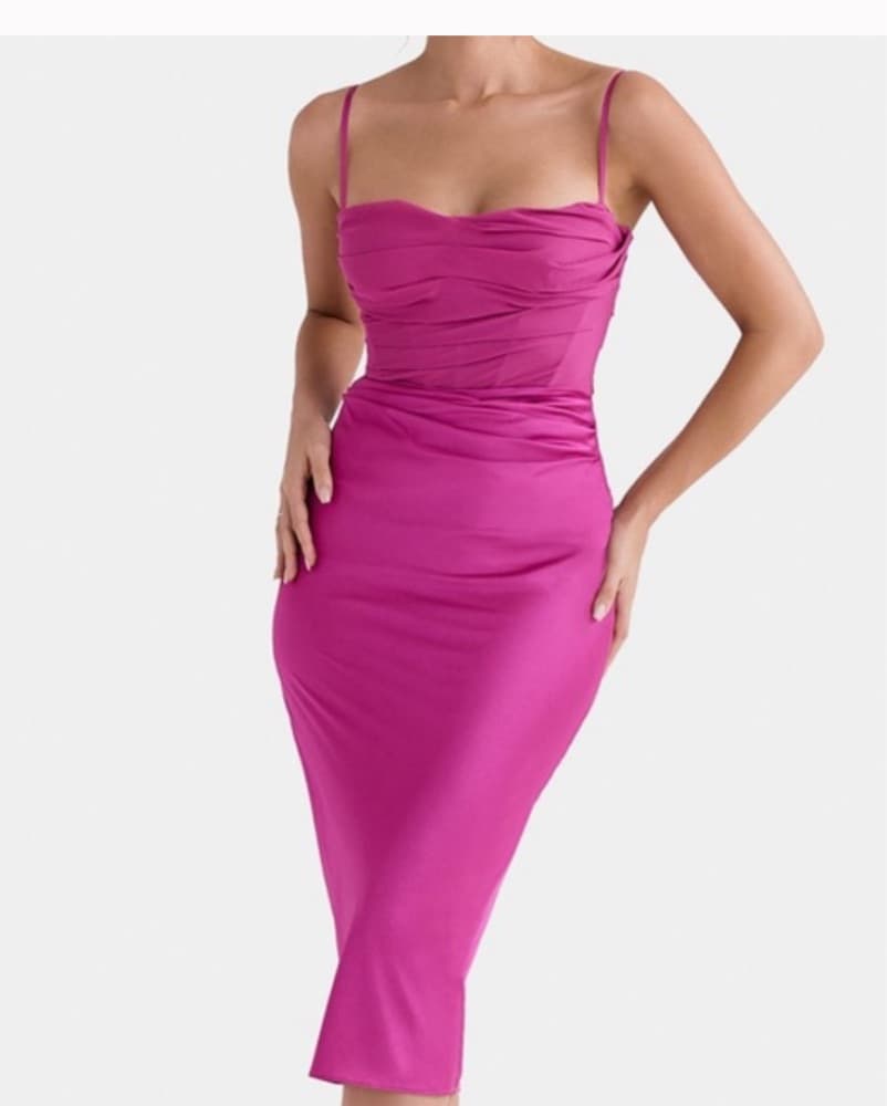 Unique Mixed Material Fuchsia Midi Dress - Image 1