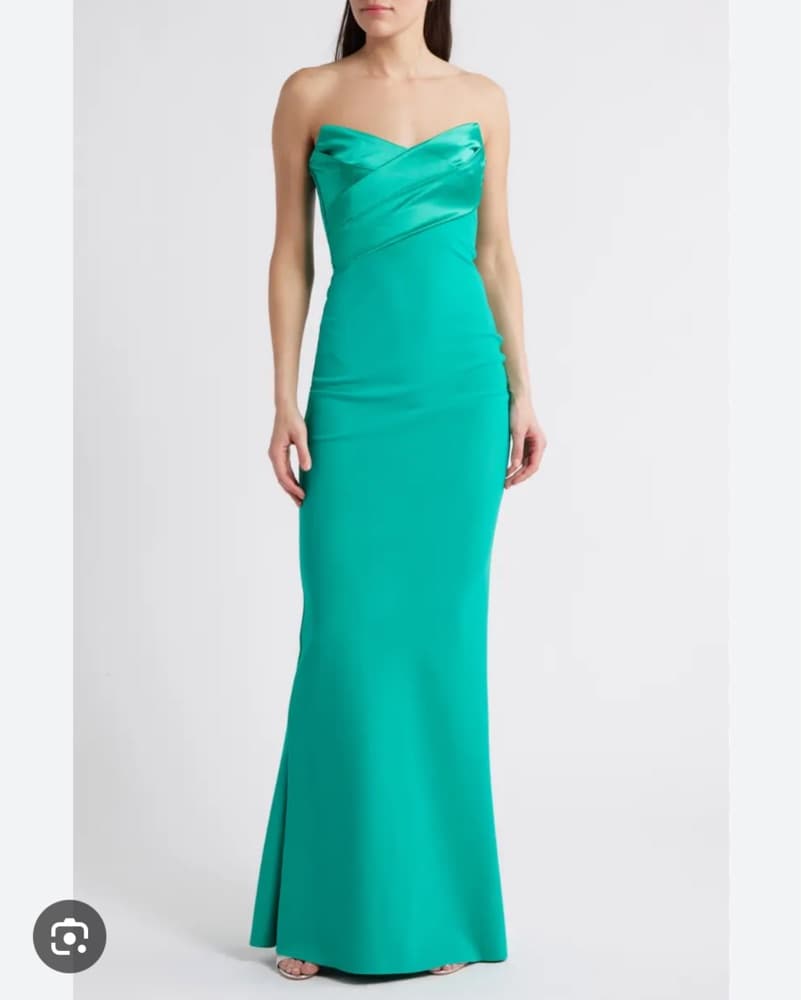 Teal Strapless Trumpet Gown - Image 3
