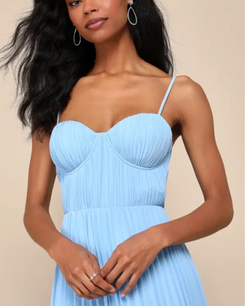 Lulus Light Blue Pleated Maxi Dress M - Image 3