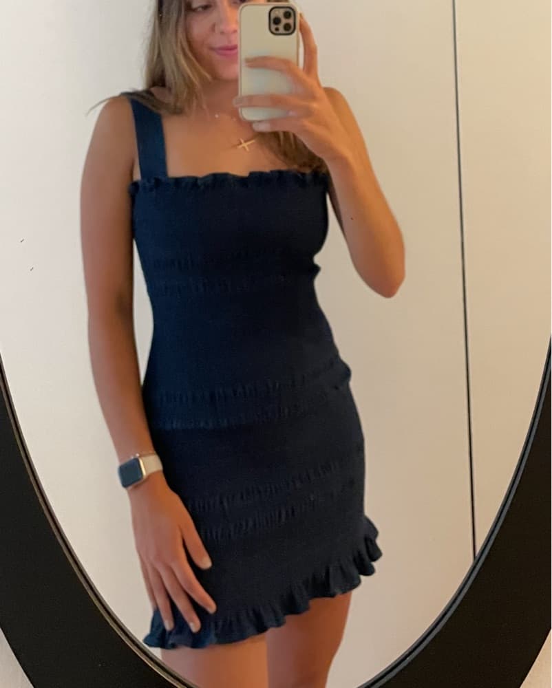 Smocked Navy Mini Dress  - Image 3
