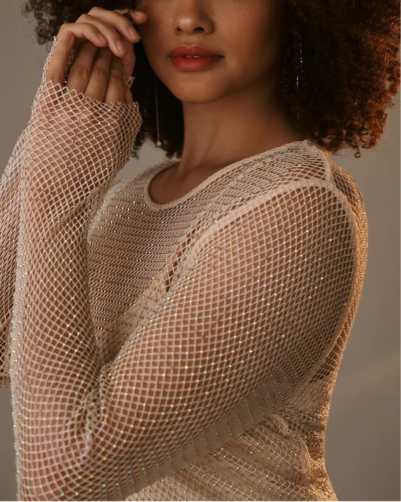Nude Rhinestone Mesh Dress / Coverup - Image 4