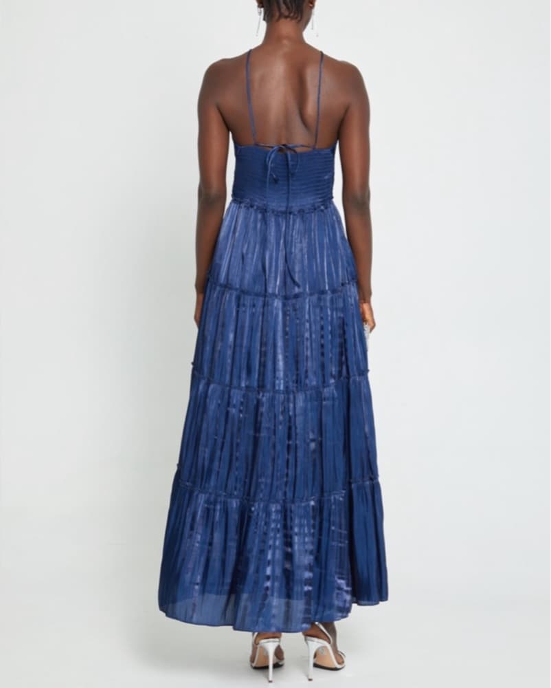 Dreamy Blue Satin Maxi Dress - Image 3