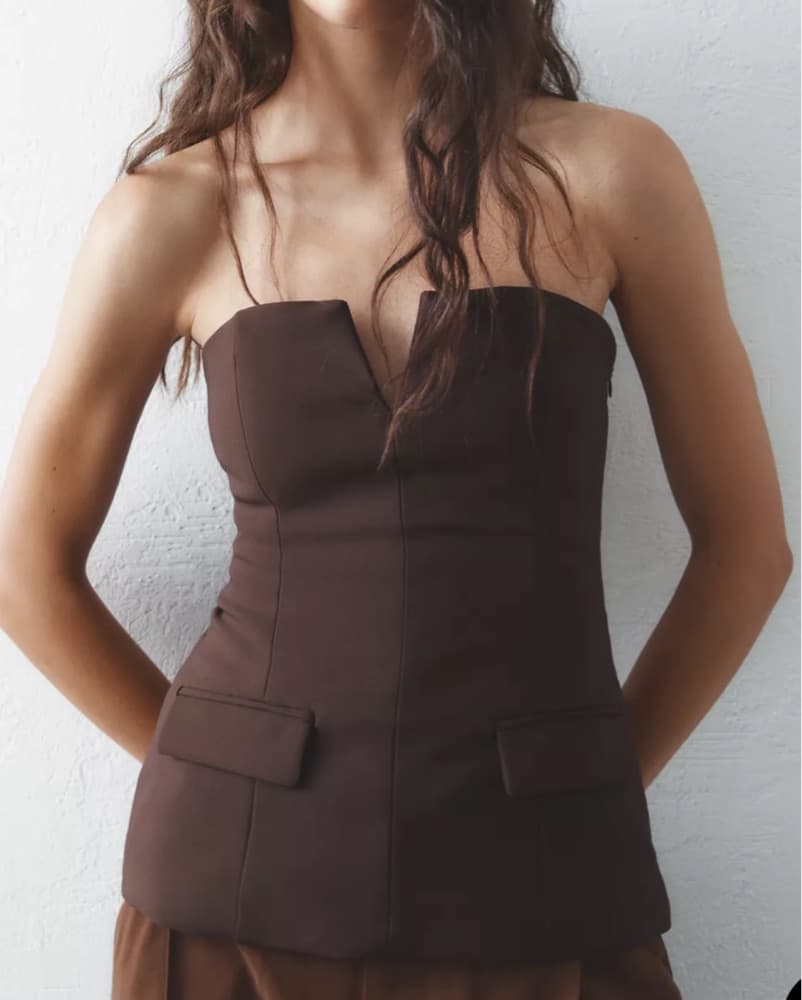 Zara Brown Sophisticated Strapless Top - Image 2