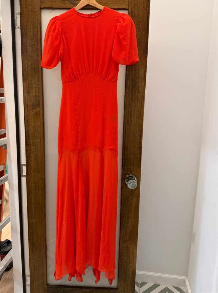 De La Vali Aqua Orange Chiffon Gown - Image 4