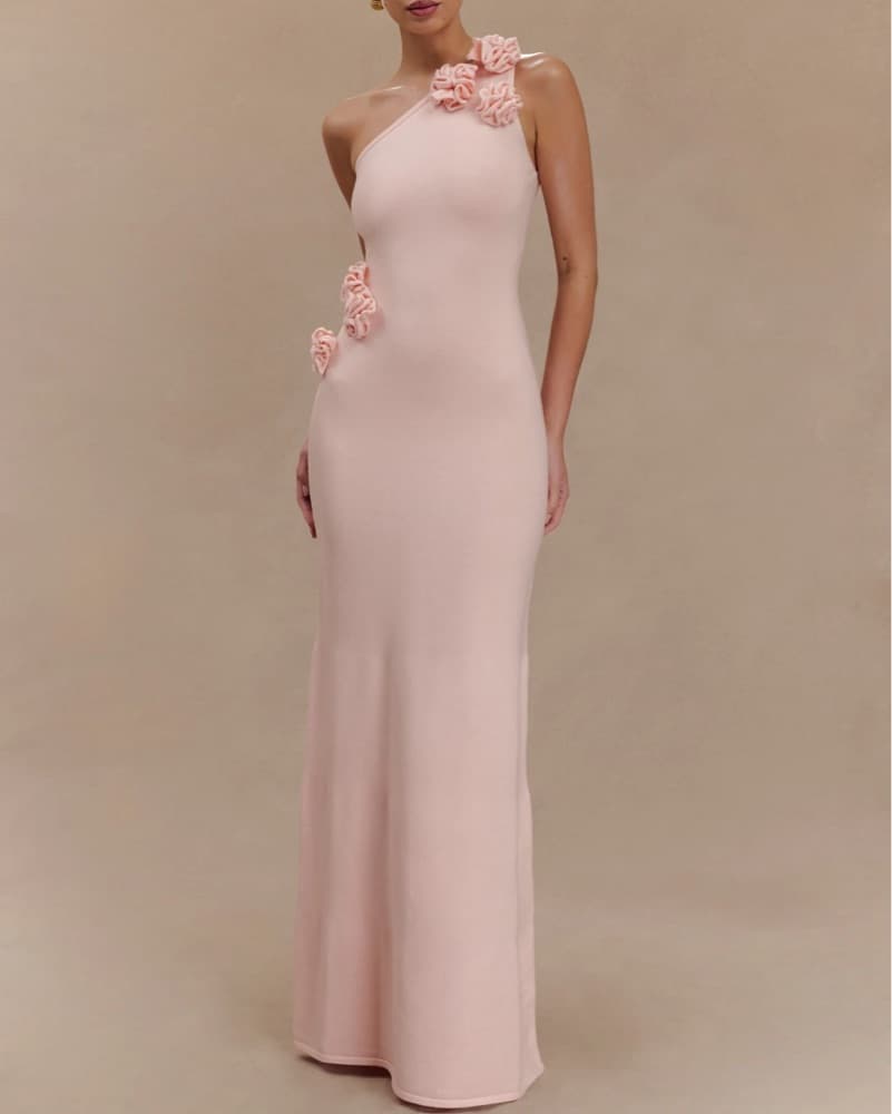 Meshki Baby Pink One Shoulder Maxi Dress - Image 5