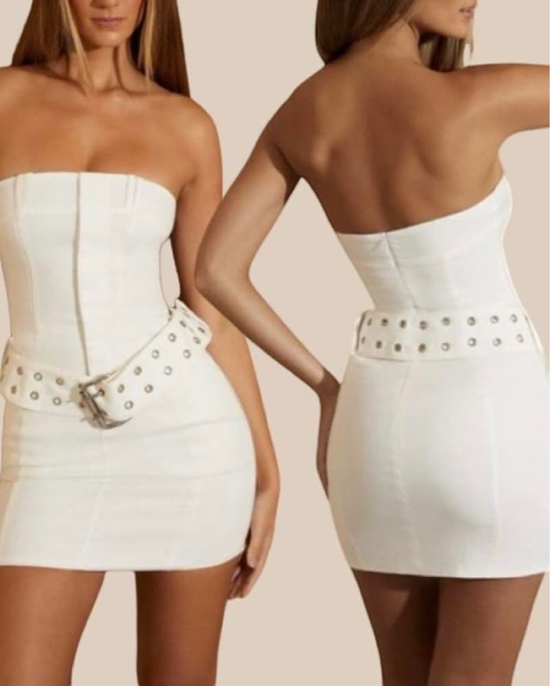 Oh Polly Belted White Mini Dress - Image 2