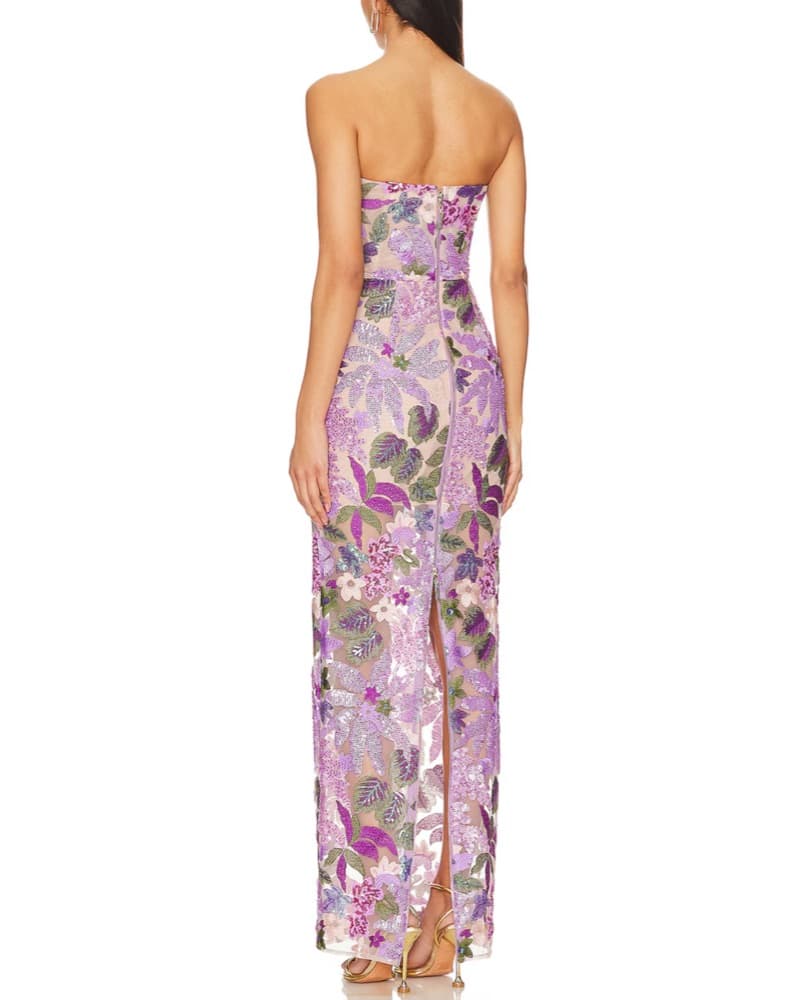Floral Sequin Strapless Formal Dress - Image 3