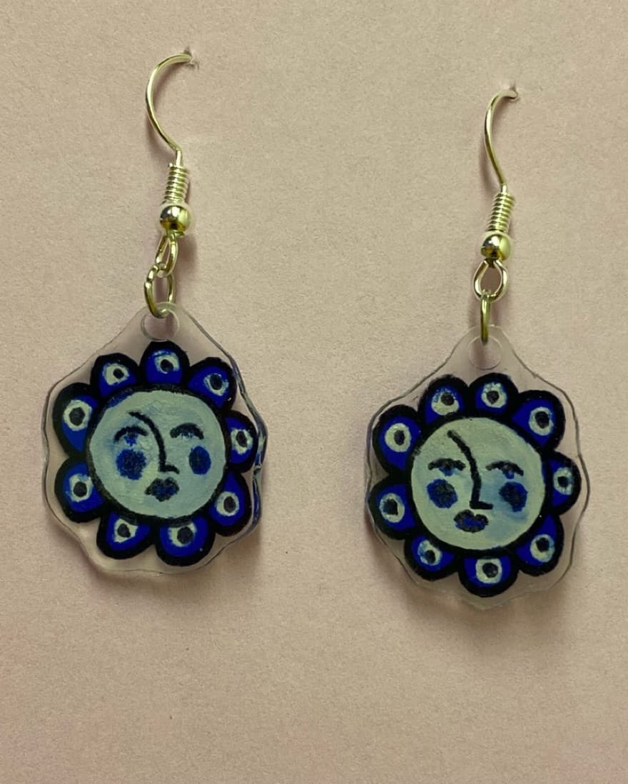 Handmade Evil Eye Flower Earrings - Image 2