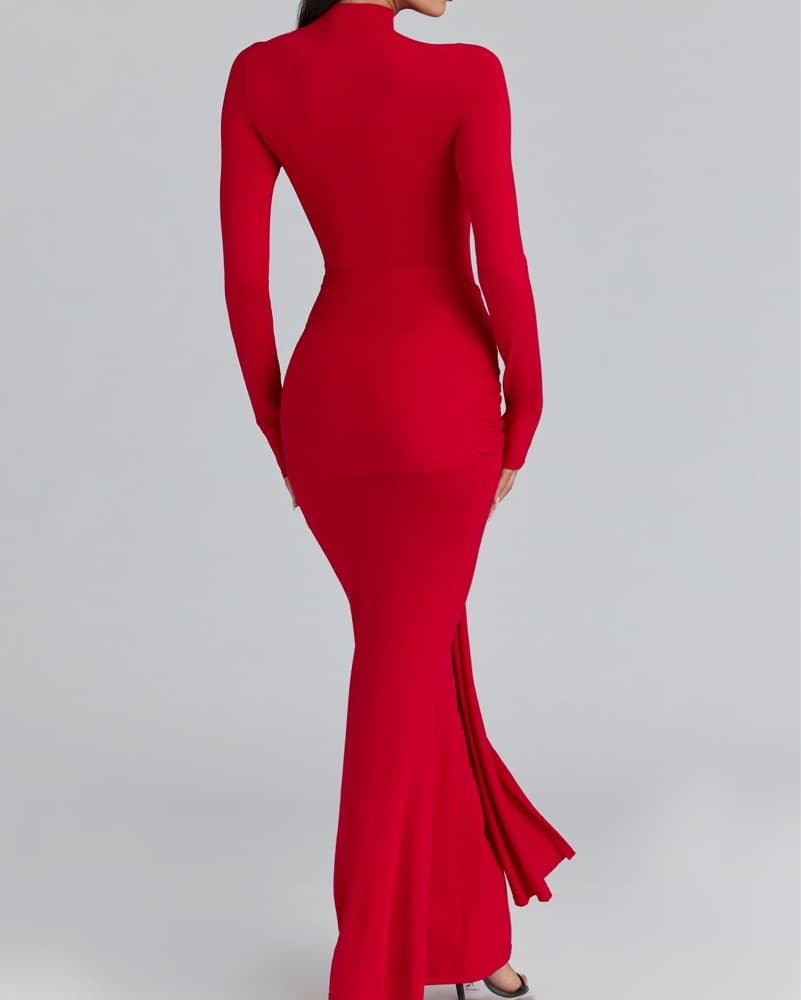 scarlet red hip drape maxi dress - Image 2