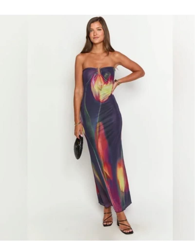 Vibrant Tie-Dye Strapless Maxi Dress - Image 1
