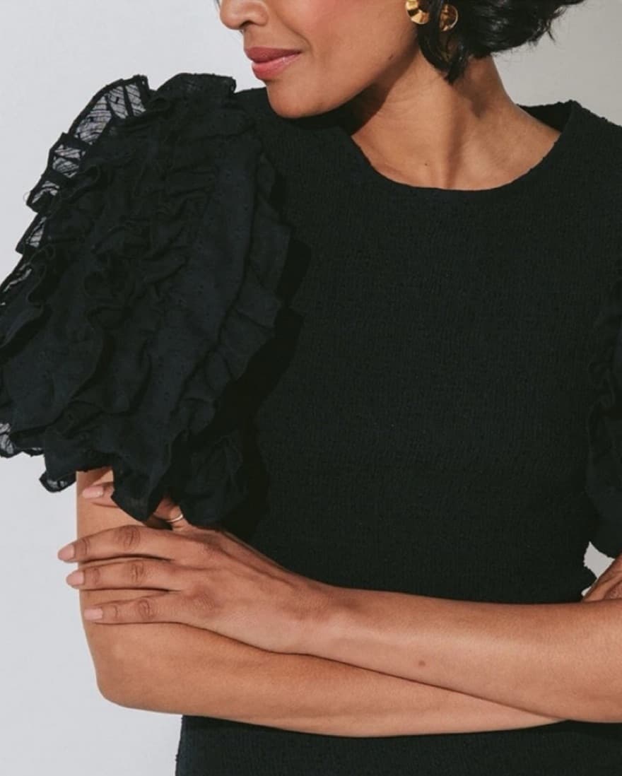 Elegant Black Ruffle Sleeve Dress - Image 4