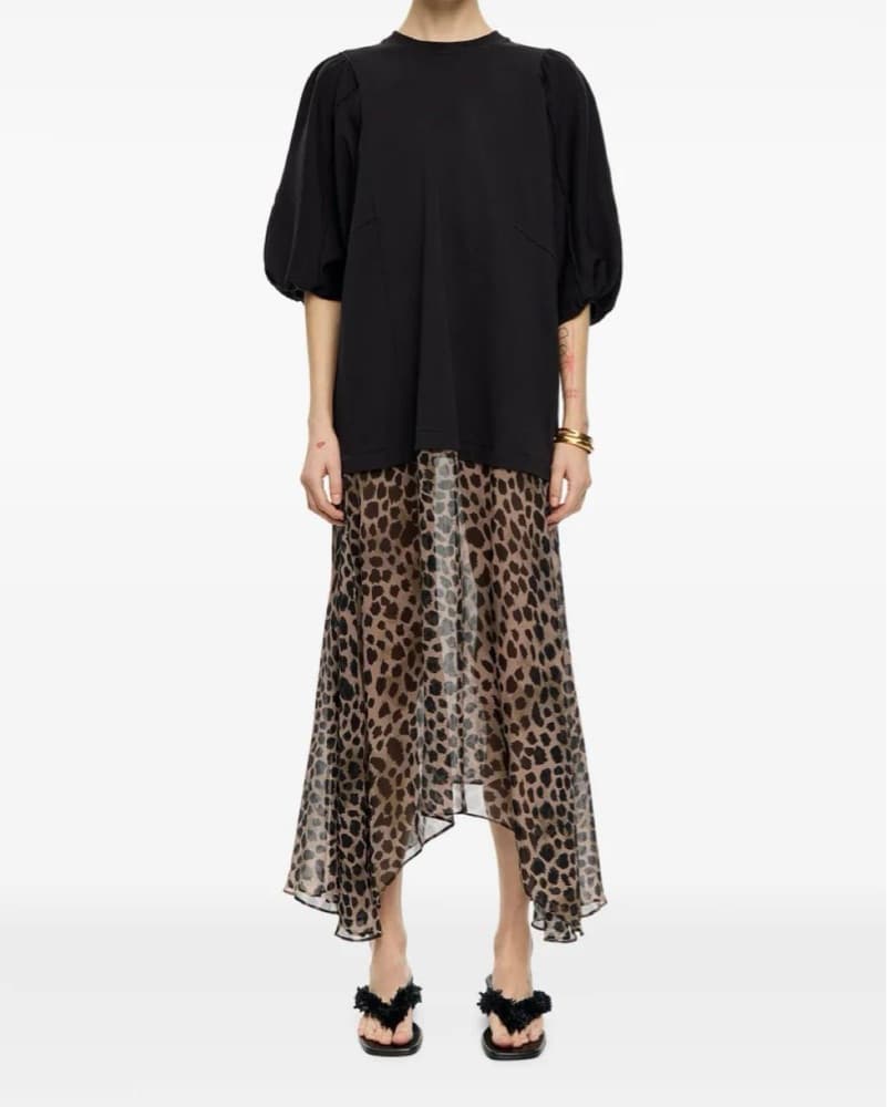 Chic Leopard Midi Dress with Puff Sleeves - Image 1