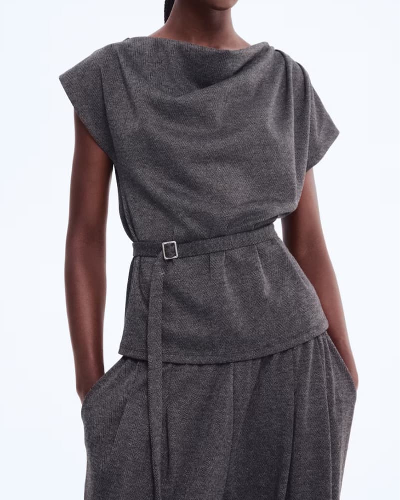 H&M Dark Grey Draped Buckle Top - Image 1
