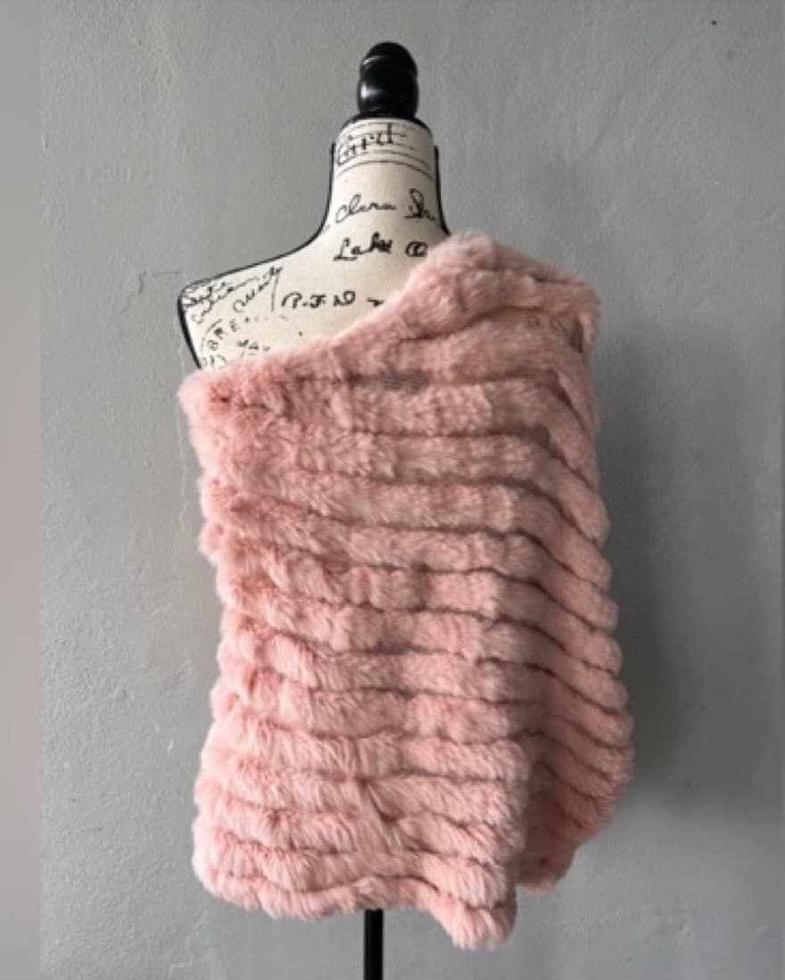 BCBG Genuine Rabbit Fur Pink Poncho - Image 2