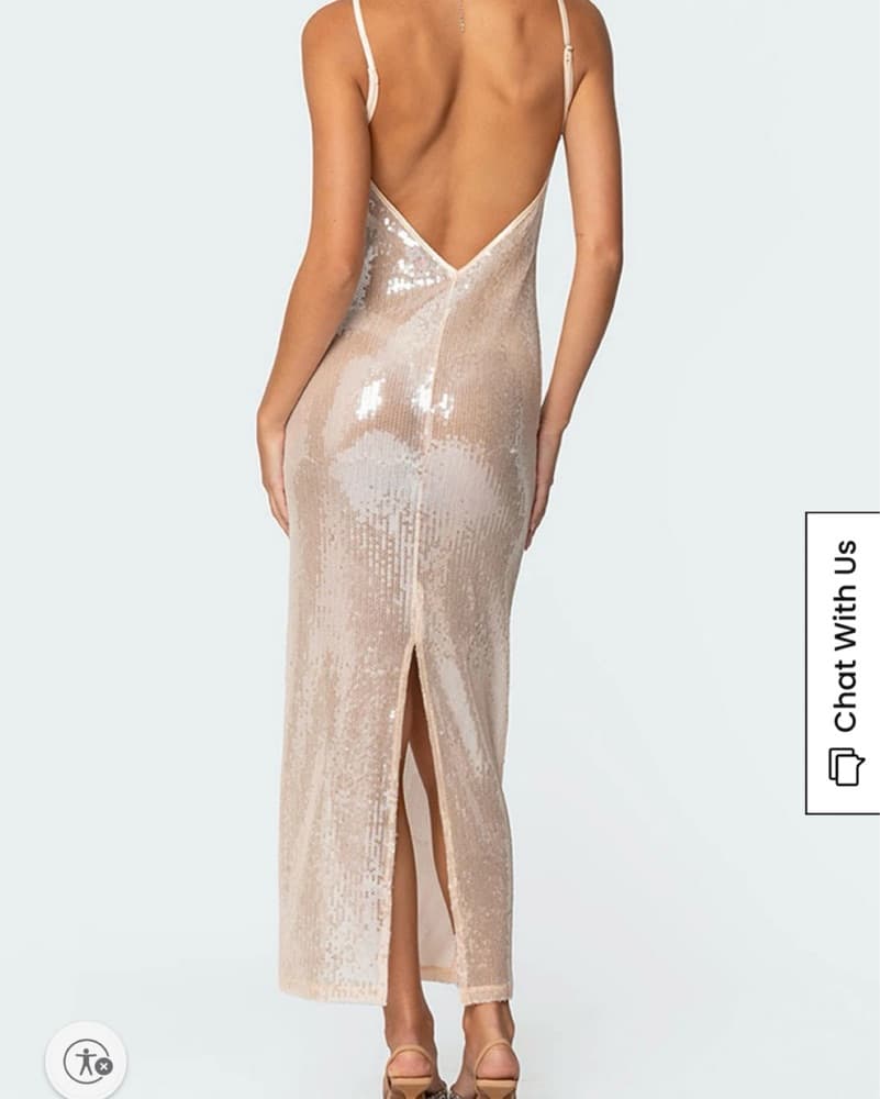 Edikted Sheer Sequin Slitted Maxi Dress - Image 2