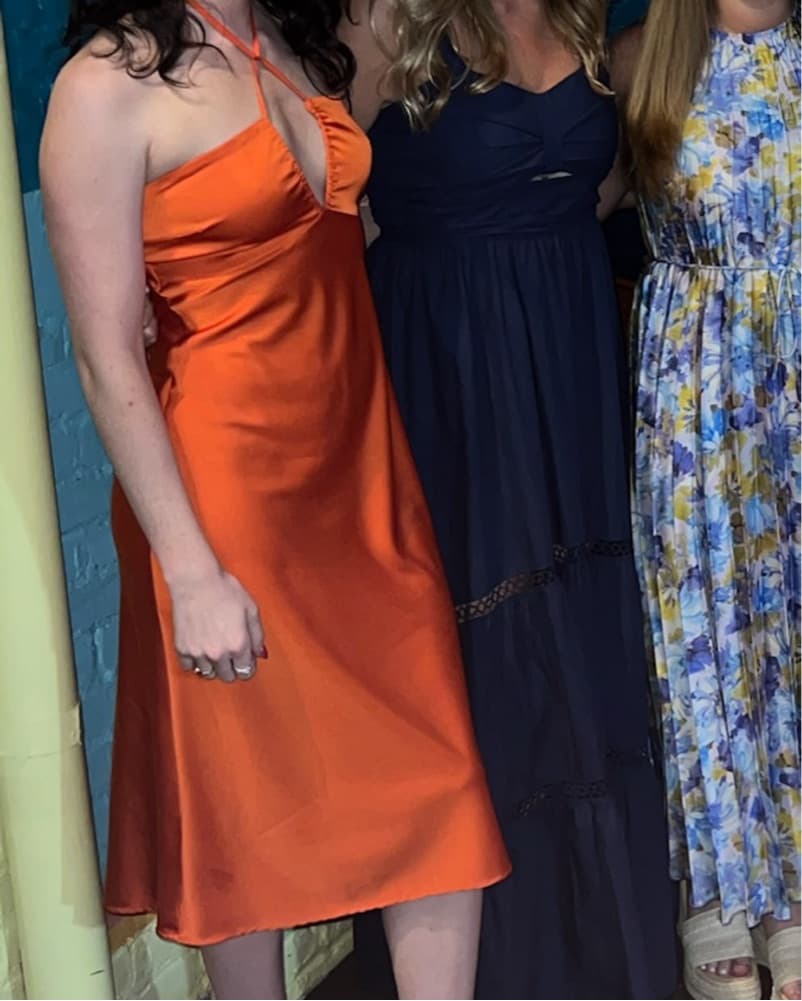 Orange Satin Midi Dress - Image 1