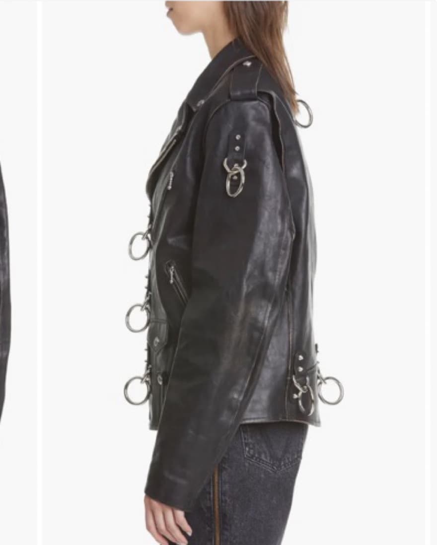 R13 Ring Detail Refurbished Leather Moto - Image 4