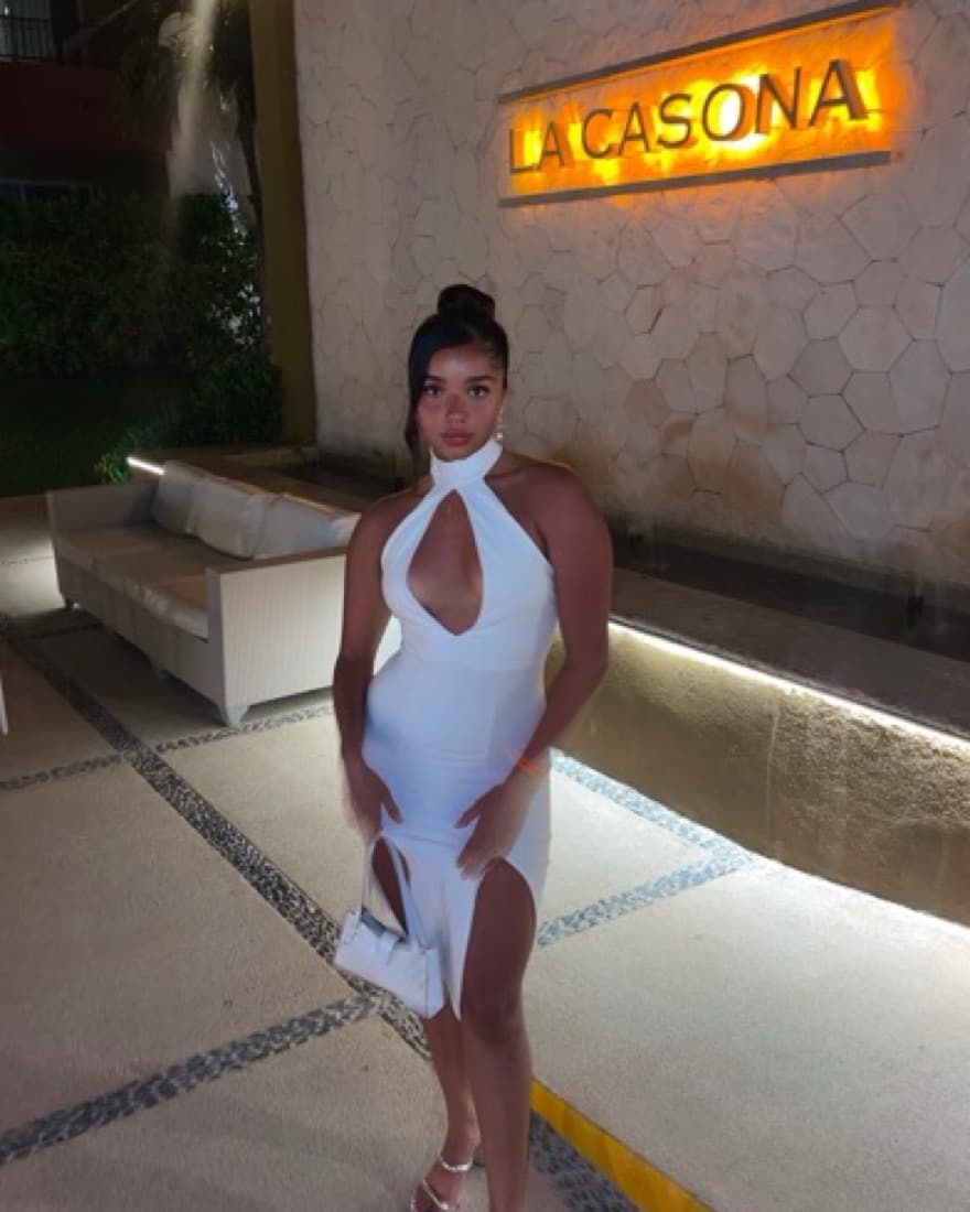 Revolve Chic White Halter Cutout Gown - Image 1