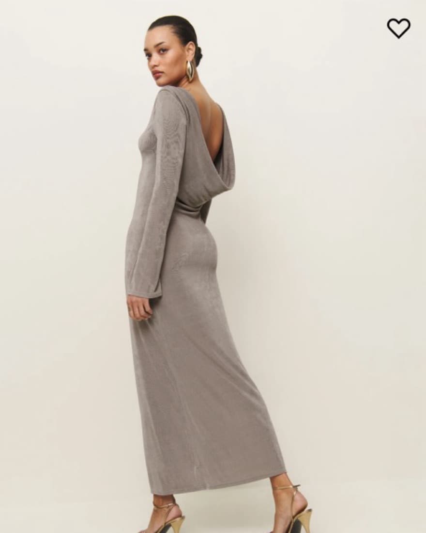 Sophisticated Backless Taupe Maxi Dress - Image 2