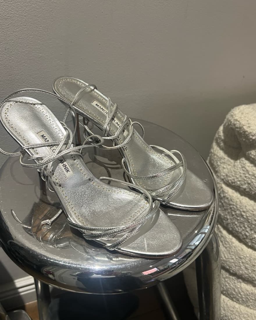 Manolo Blahnik Leva Silver Sandal Heel - Image 2