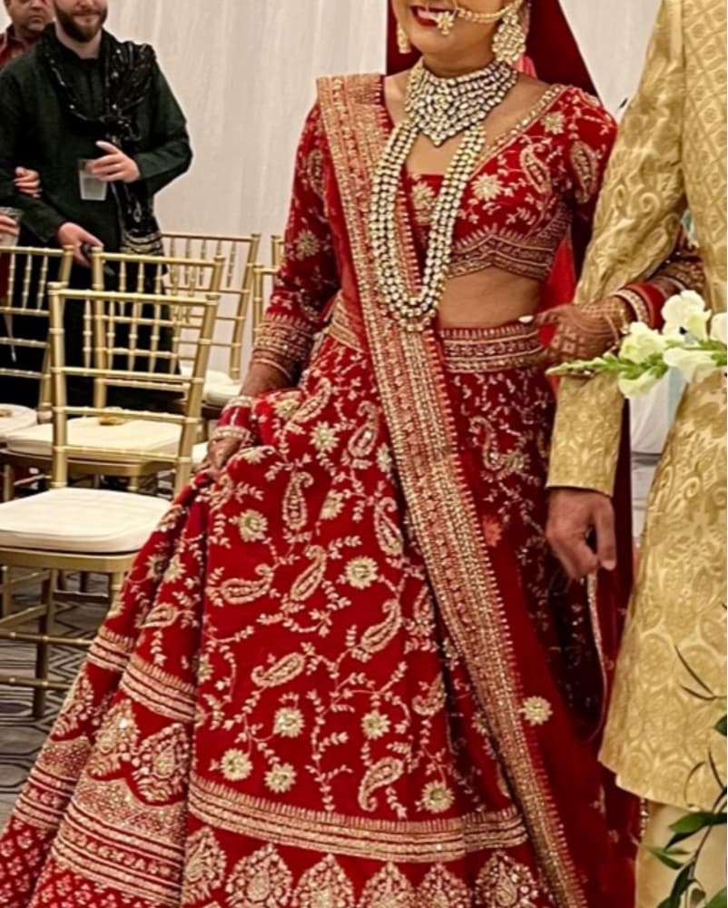 Exquisite Red and Gold Bridal Lehenga - Image 2