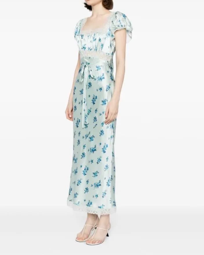 Blue Silk Floral Reformation Dress  - Image 1