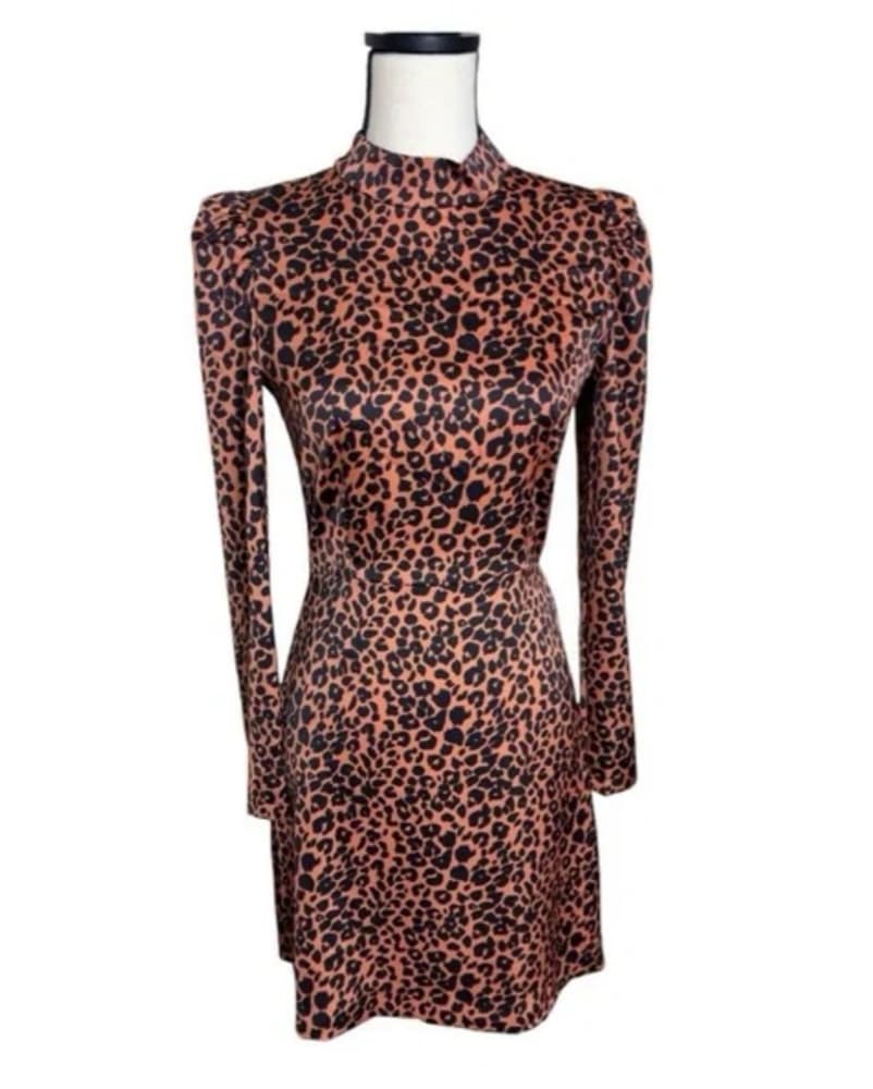 Leopard Print Satin Dress - Image 1