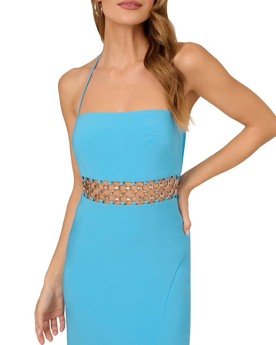 Liv Foster Chain Mesh Inset Halter Gown - Image 3