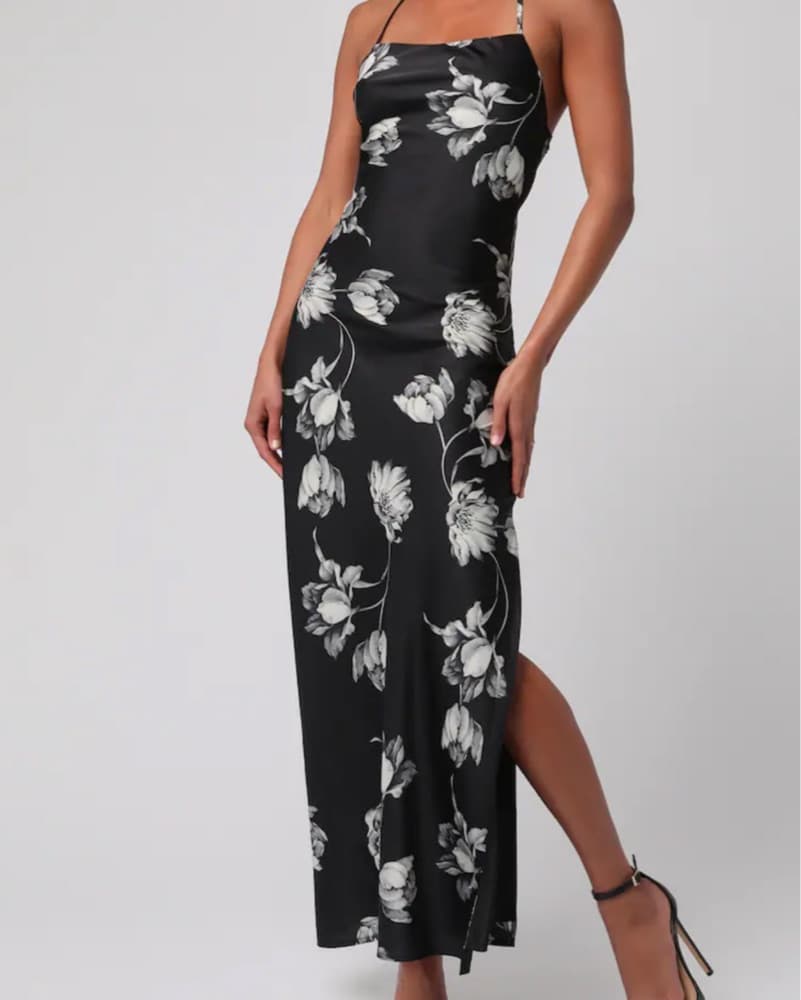 LULUS Navy And Black Satin Maxi Dress  - Image 1